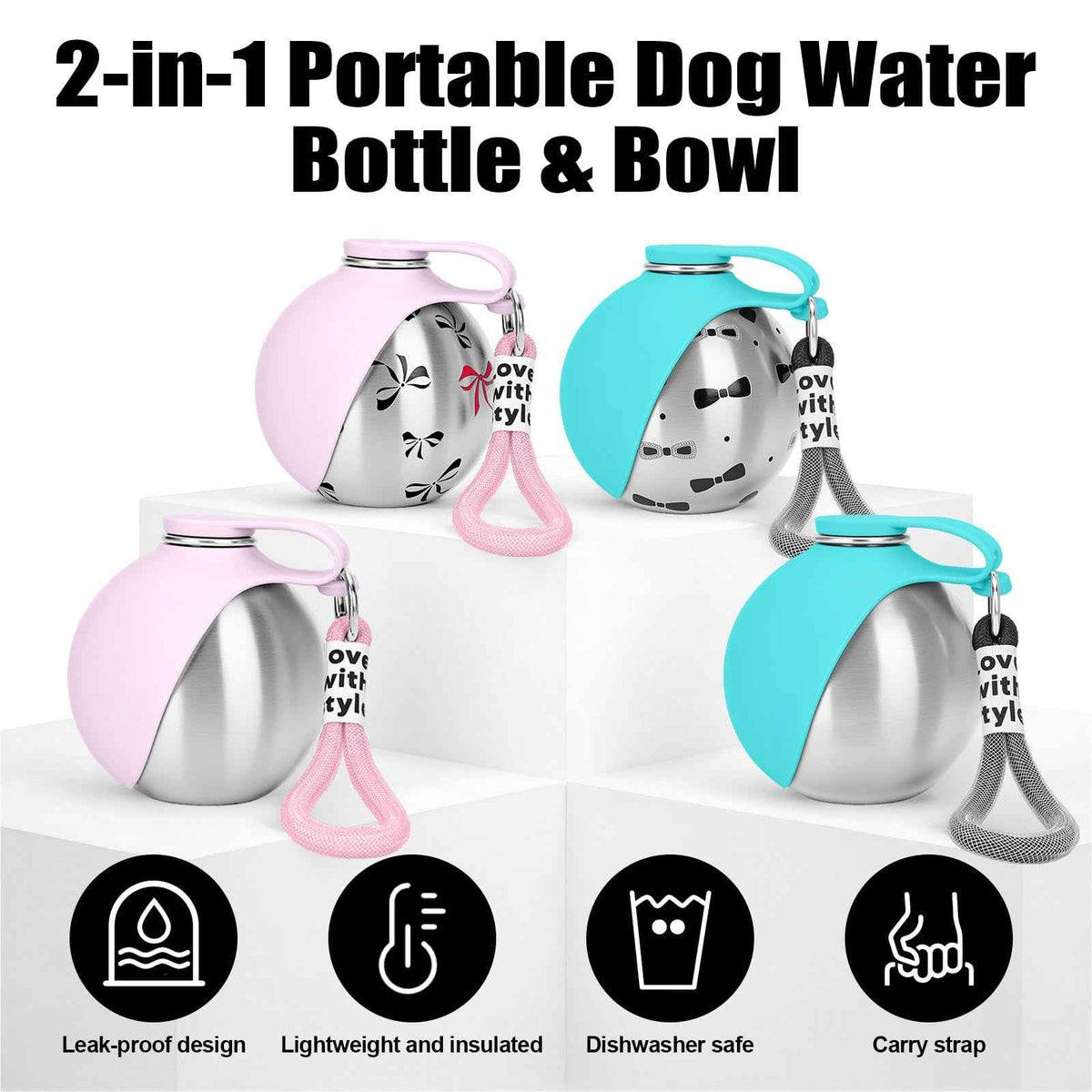 Portable Dog Water Bottle with Built-In Bowl | Leak-Proof Travel Bottle