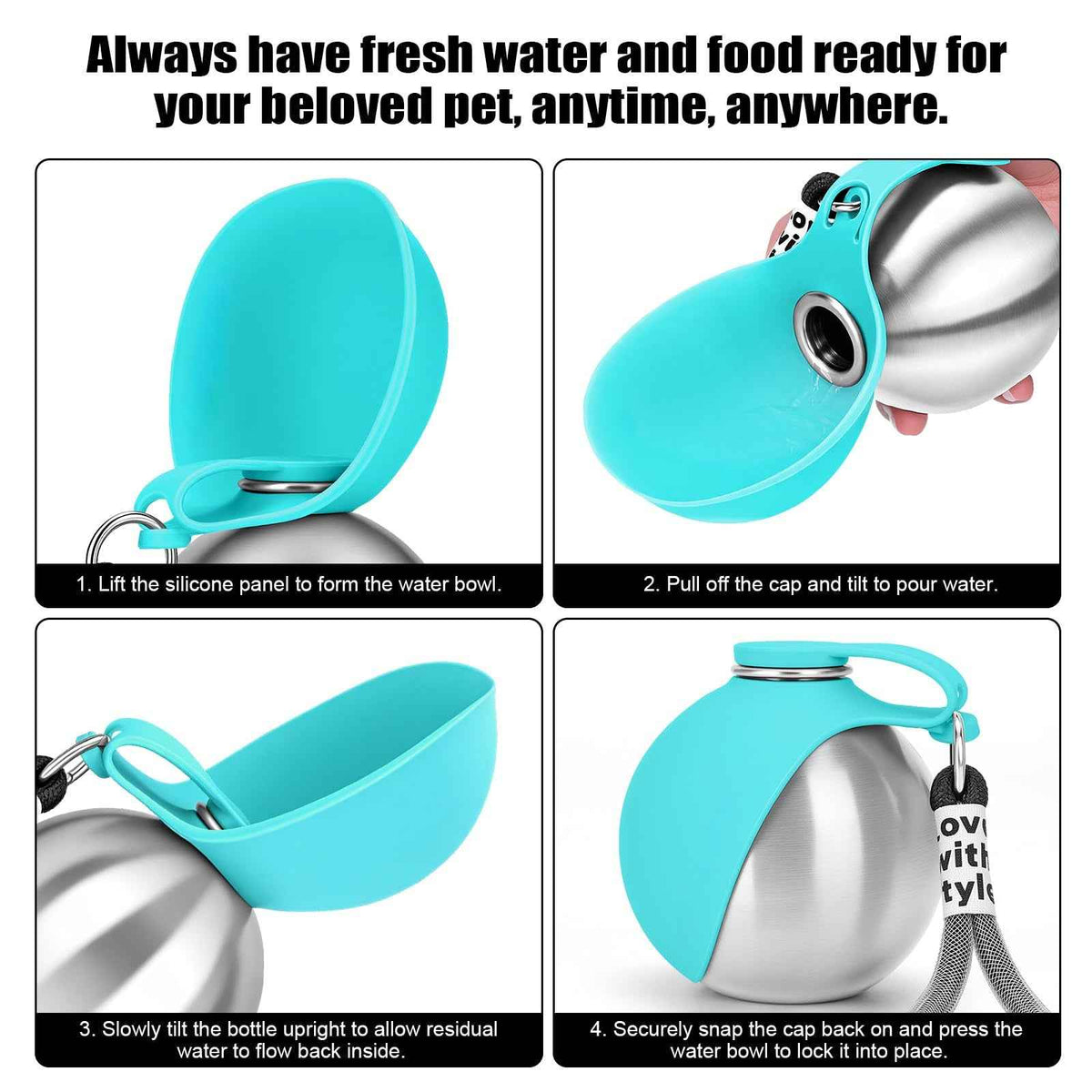 Portable Dog Water Bottle with Built-In Bowl | Leak-Proof Travel Bottle