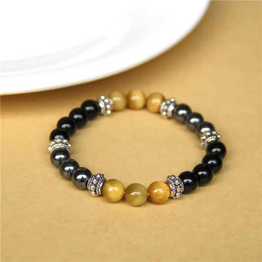 Natural Tiger Eye Bead Elastic Bracelet for Men and Women