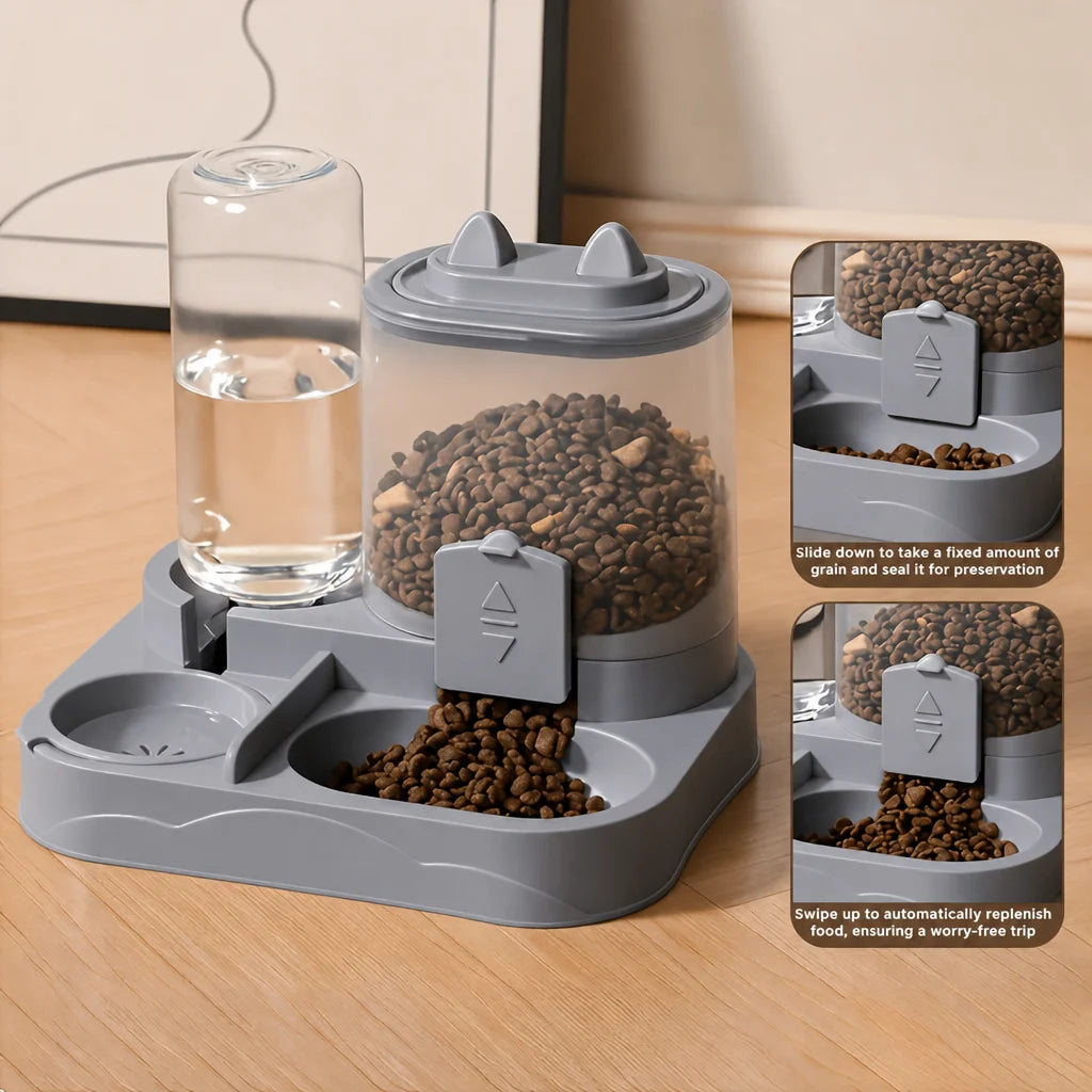 2-in-1 Cat Automatic Feeder Water Dispenser Gravity Pet Food Bowl Wet Dry Separation Storage for Cats Small Dogs Home&Travel