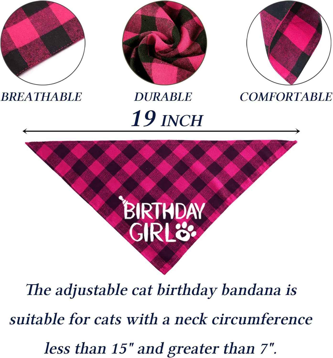 Pet Birthday Cat Costume with Plaid Scarf, Glitter Hat, and Sequined Bow Tie Suit Arrangement - Johns Pet Store