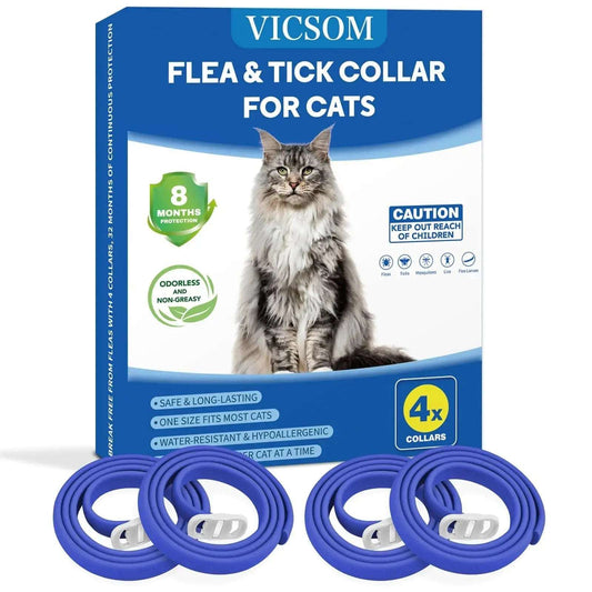 4 Pack Flea Collar for Cats natural chemical-free flea and tick protection long-lasting adjustable blue collars