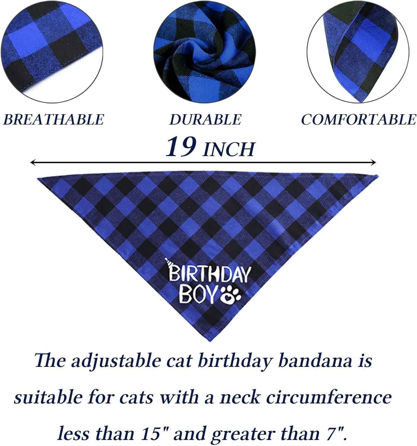 Pet Birthday Cat Costume with Plaid Scarf, Glitter Hat, and Sequined Bow Tie Suit Arrangement - Johns Pet Store