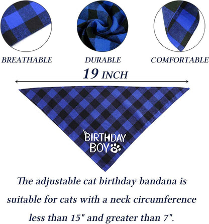 Pet Birthday Cat Costume with Plaid Scarf, Glitter Hat, and Sequined Bow Tie Suit Arrangement - Johns Pet Store