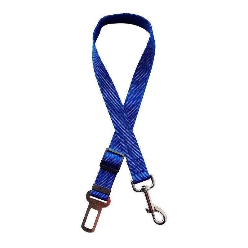 Adjustable blue pet cat dog car seat belt with metal buckle and swivel snap for safe travel
