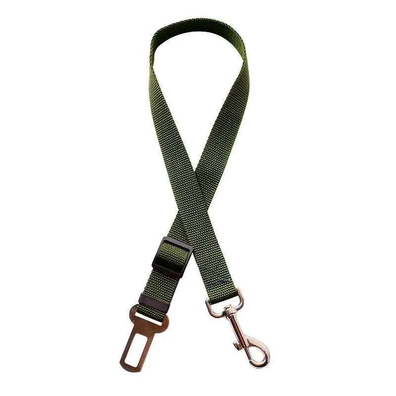 Adjustable green nylon pet car seat belt with metal buckle and swivel snap for cats and dogs safety
