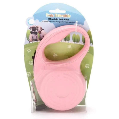 Pink automatic retractable dog leash for small dogs with durable nylon rope and polished plastic handle