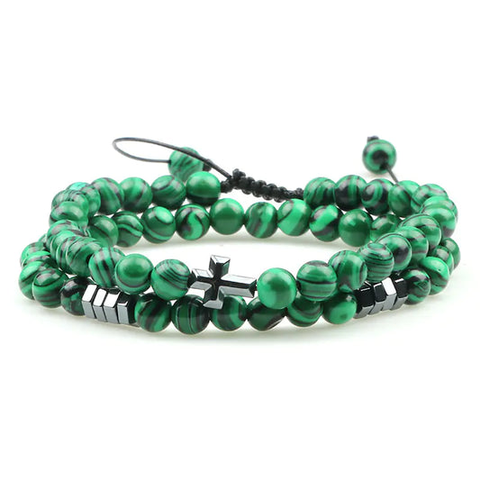 Cross Pendant Tiger Eye Beaded Bracelet