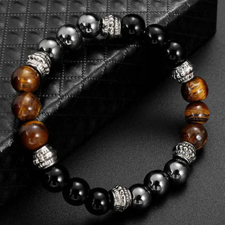 Natural Tiger Eye Bead Elastic Bracelet for Men and Women