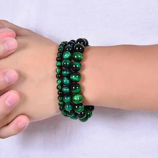 Handmade Beaded Natural Green Tiger Eye Bracelet
