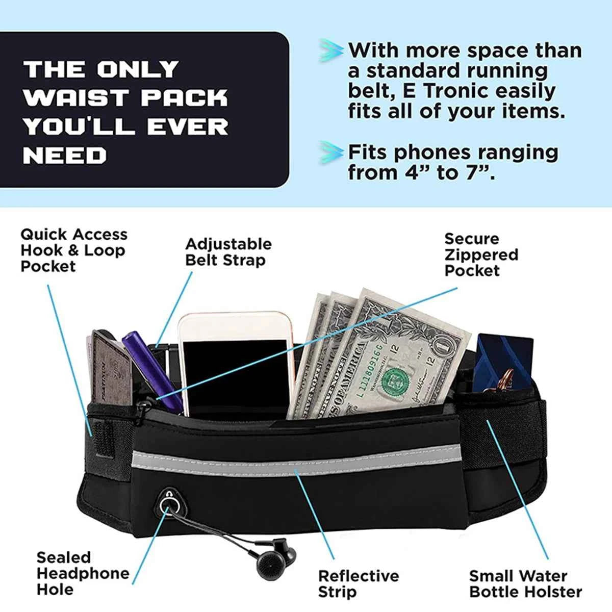 Hands-Free Dog Leash with Reflective Waist Bag | Elastic Retractable Dog Traction Rope for Running & Walking