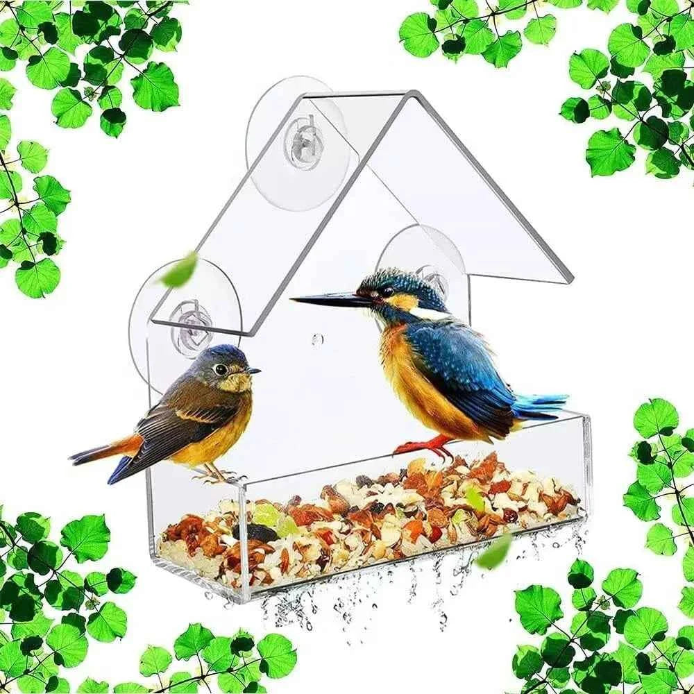 Acrylic Window Bird Feeder - Clear Hanging Outdoor Bird Feeder with Suction Cups for Garden and Backyard Wildlife
