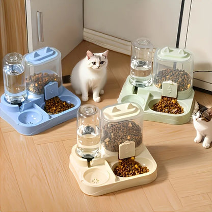 2-in-1 Cat Automatic Feeder Water Dispenser Gravity Pet Food Bowl Wet Dry Separation Storage for Cats Small Dogs Home&Travel