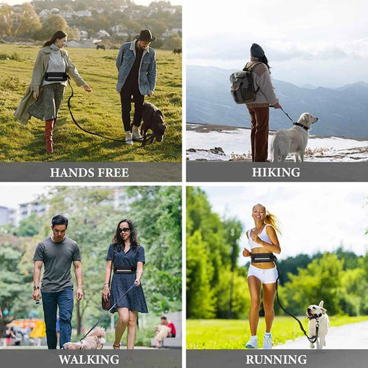 Hands-Free Dog Leash with Reflective Waist Bag | Elastic Retractable Dog Traction Rope for Running & Walking