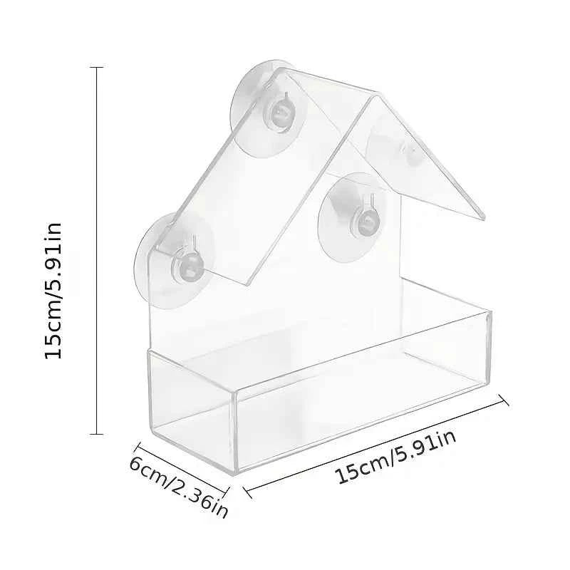 Acrylic Window Bird Feeder - Clear Hanging Outdoor Bird Feeder with Suction Cups for Garden and Backyard Wildlife