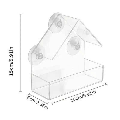 Acrylic Window Bird Feeder - Clear Hanging Outdoor Bird Feeder with Suction Cups for Garden and Backyard Wildlife