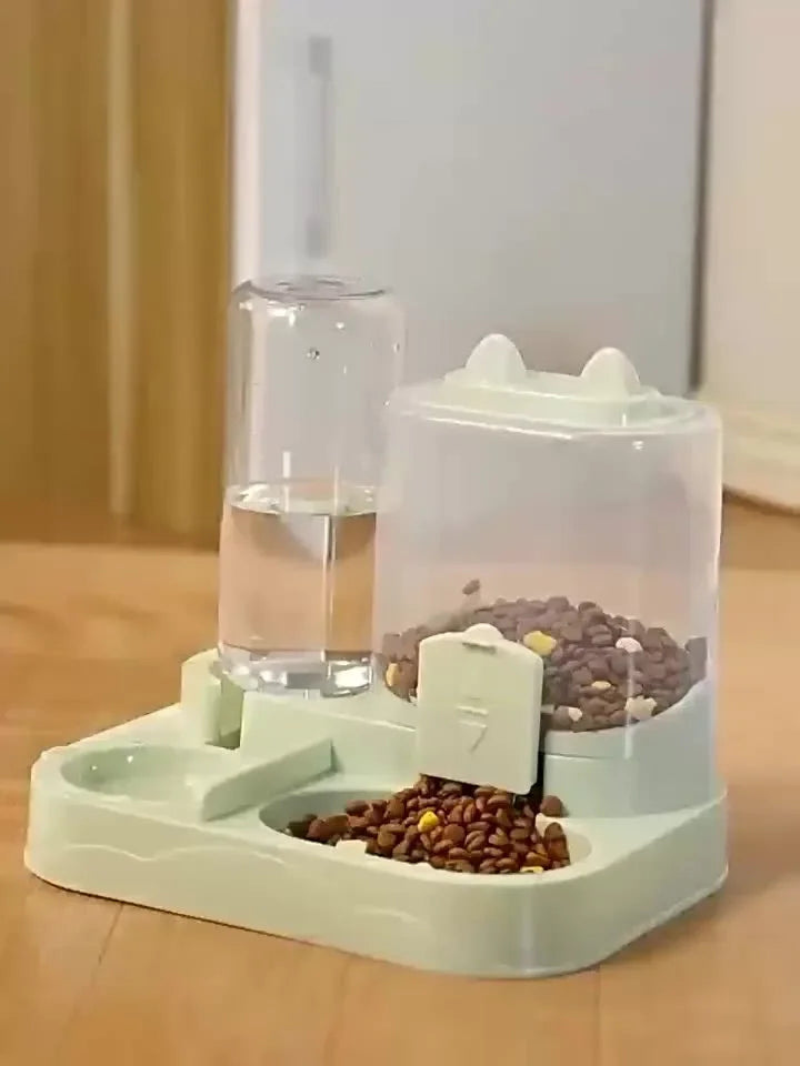 2-in-1 Cat Automatic Feeder Water Dispenser Gravity Pet Food Bowl Wet Dry Separation Storage for Cats Small Dogs Home&Travel