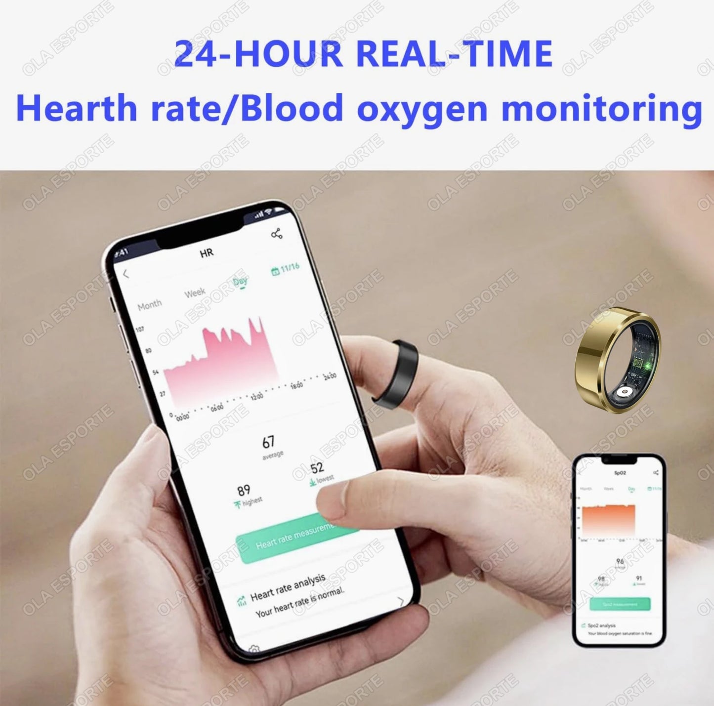 Smart Ring Blood Pressure Heart Rate Sleep Monitoring Smartring IP68 & 5ATM Waterproof Multi-sport Mode Smartring Man Women