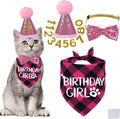 Pet Birthday Cat Costume with Plaid Scarf, Glitter Hat, and Sequined Bow Tie Suit Arrangement - Johns Pet Store