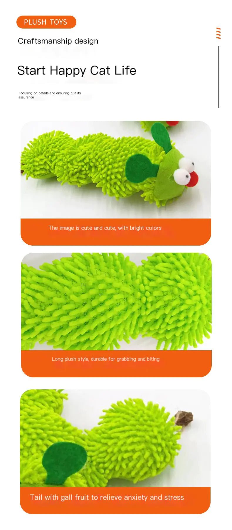 Anti Stress Cat/Dog Plush Caterpillar Toy For Calm Playful Family Pets. - Johns Pet Store