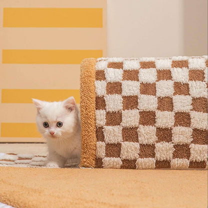 2 In 1 Dog Cat Bed Tunnel Cute Fan Shaped Pet Bed Funny Plush Plaid