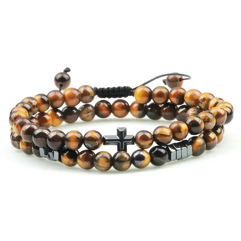 Jewellery Cross Pendant Tiger Eye Beaded Bracelet Retro Style Jewellery Accessory - Johns Pet Store