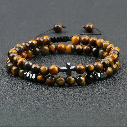 Jewellery Cross Pendant Tiger Eye Beaded Bracelet Retro Style Jewellery Accessory - Johns Pet Store