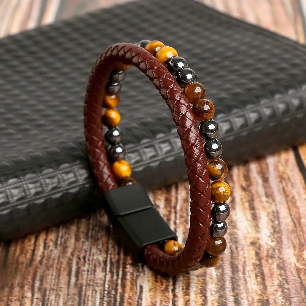 Jewellery. Handmade Tiger Eye Natural Stone Magnetic Bracelet With Contemporary Design And Versatile Style - Johns Pet Store
