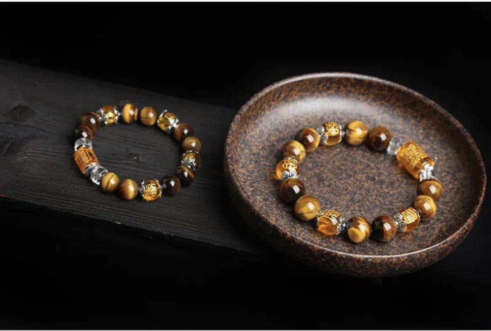 Jewellery Natural Tiger Eye Triple Face Fortune Bead Bracelet Unisex 12mm And 10mm Beads - Johns Pet Store