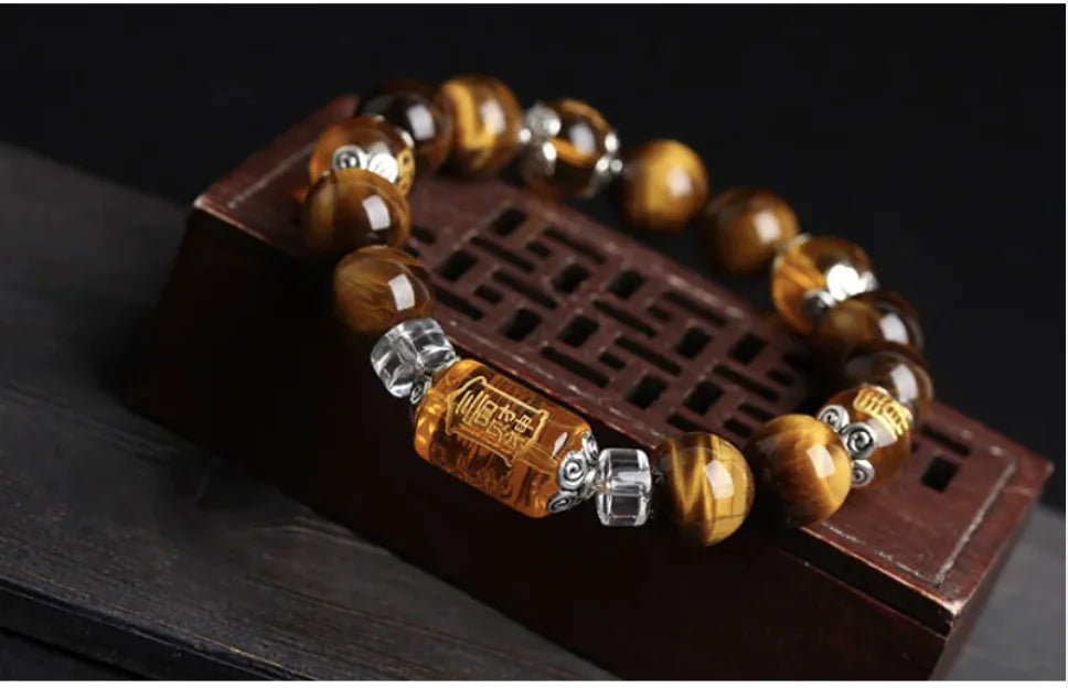 Jewellery Natural Tiger Eye Triple Face Fortune Bead Bracelet Unisex 12mm And 10mm Beads - Johns Pet Store