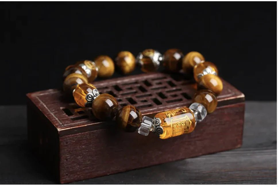 Jewellery Natural Tiger Eye Triple Face Fortune Bead Bracelet Unisex 12mm And 10mm Beads - Johns Pet Store