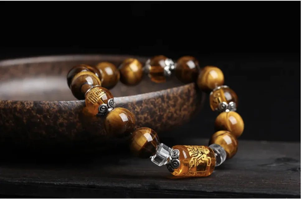 Jewellery Natural Tiger Eye Triple Face Fortune Bead Bracelet Unisex 12mm And 10mm Beads - Johns Pet Store