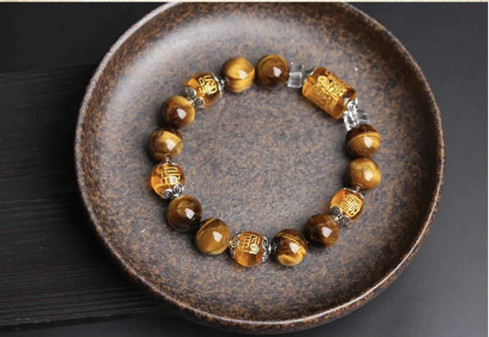 Jewellery Natural Tiger Eye Triple Face Fortune Bead Bracelet Unisex 12mm And 10mm Beads - Johns Pet Store
