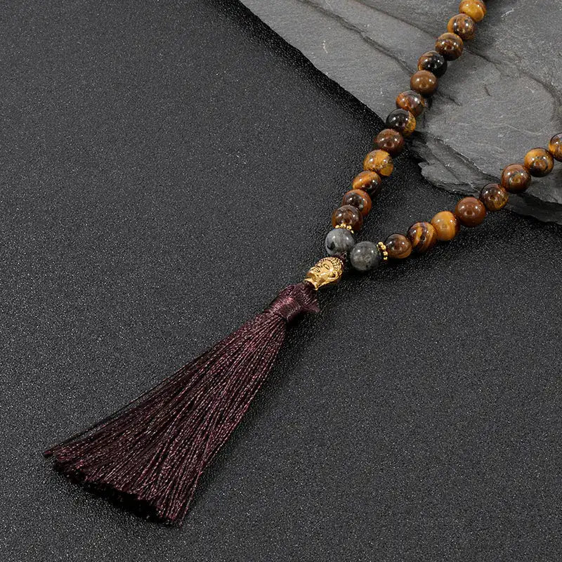 Unisex Sandalwood Tiger Eye Necklace 108 Beads Golden Light Sparkle - Johns Pet Store