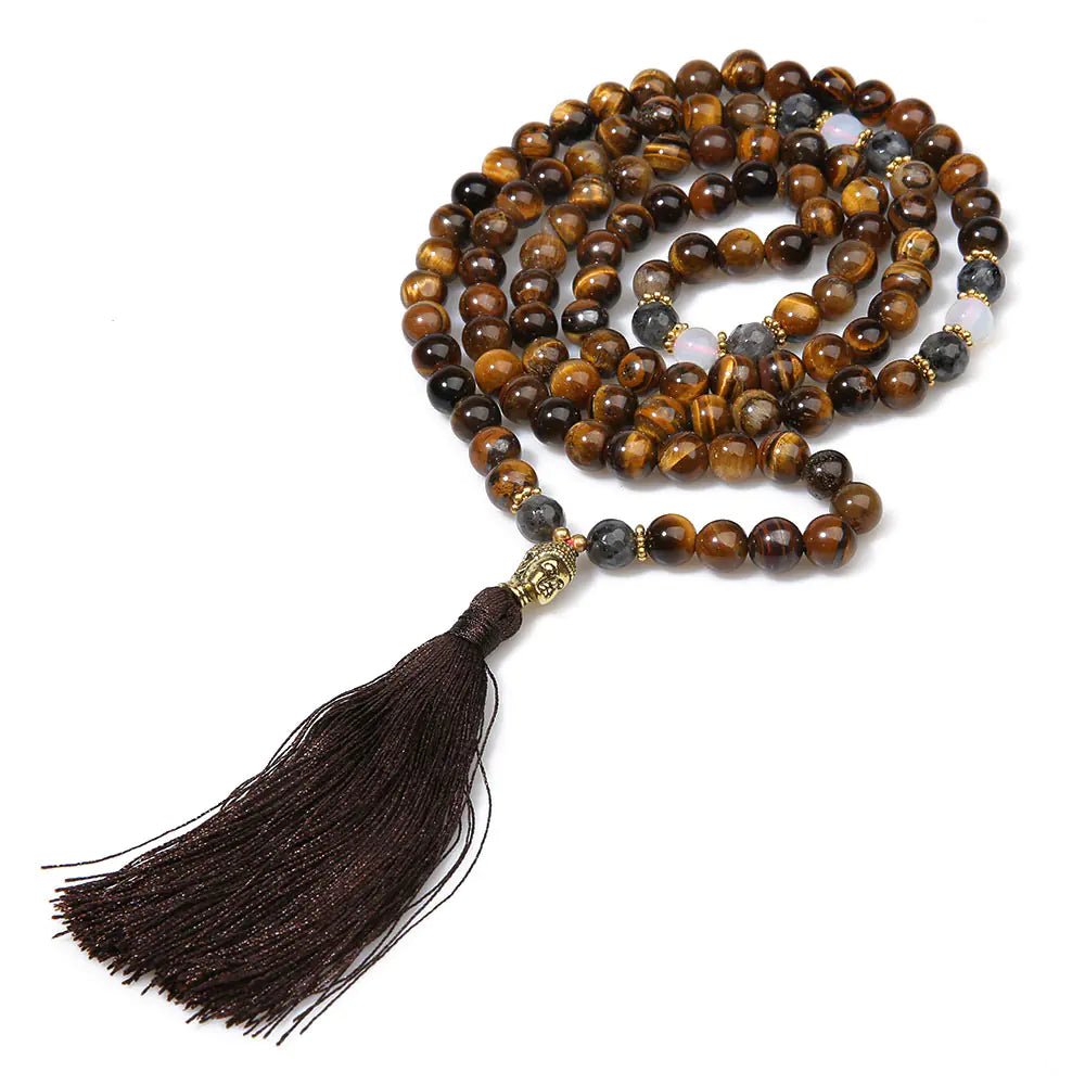 Unisex Sandalwood Tiger Eye Necklace 108 Beads Golden Light Sparkle - Johns Pet Store