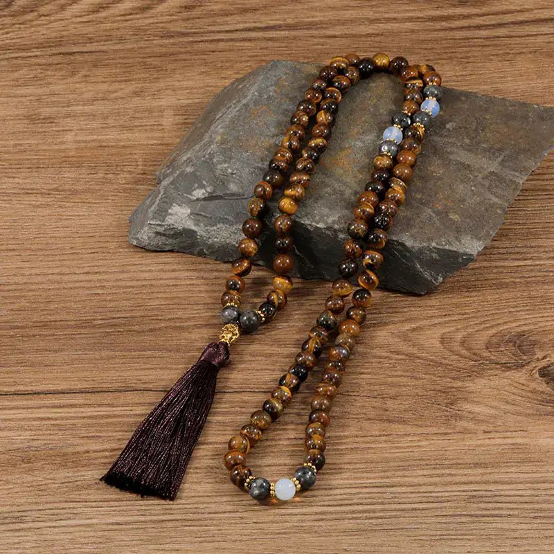 Unisex Sandalwood Tiger Eye Necklace 108 Beads Golden Light Sparkle - Johns Pet Store