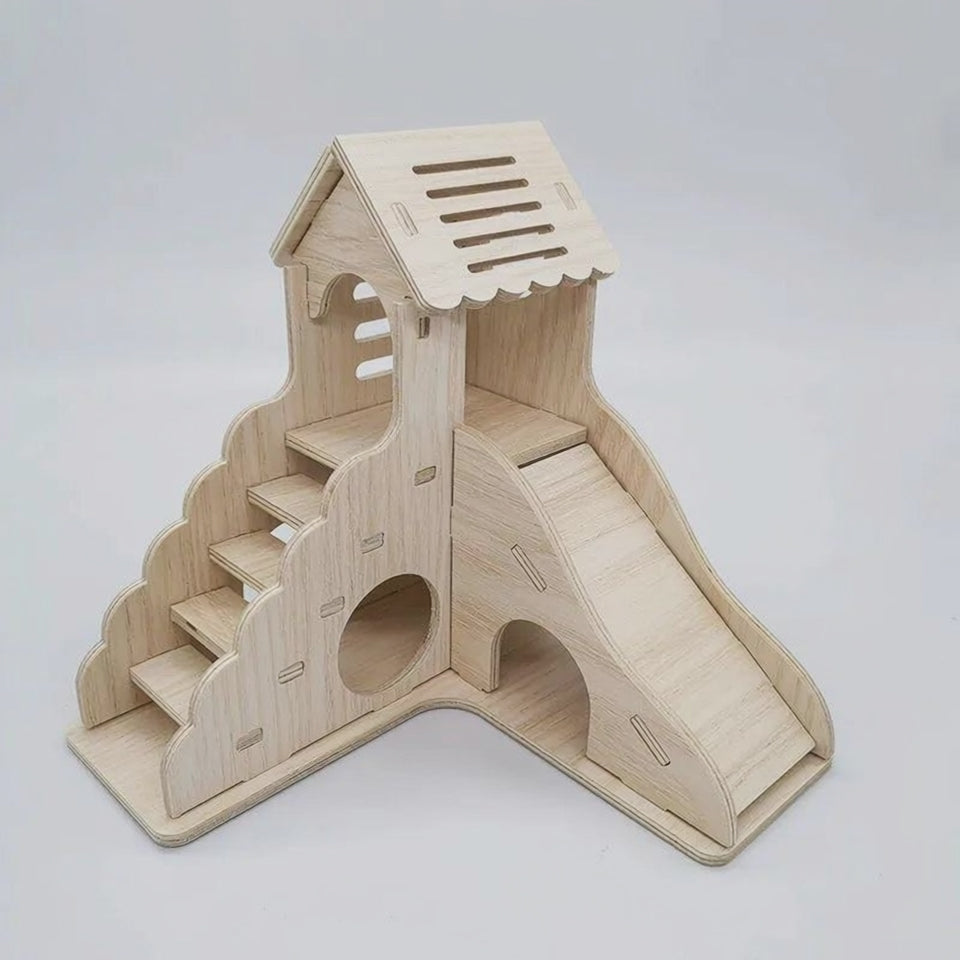 Video for Hamster Solid Wood Small House Villa Nest Golden Bear Hiding House Supplies Toys Landscape Ornaments Rutin Chicken Hedgehog Nest