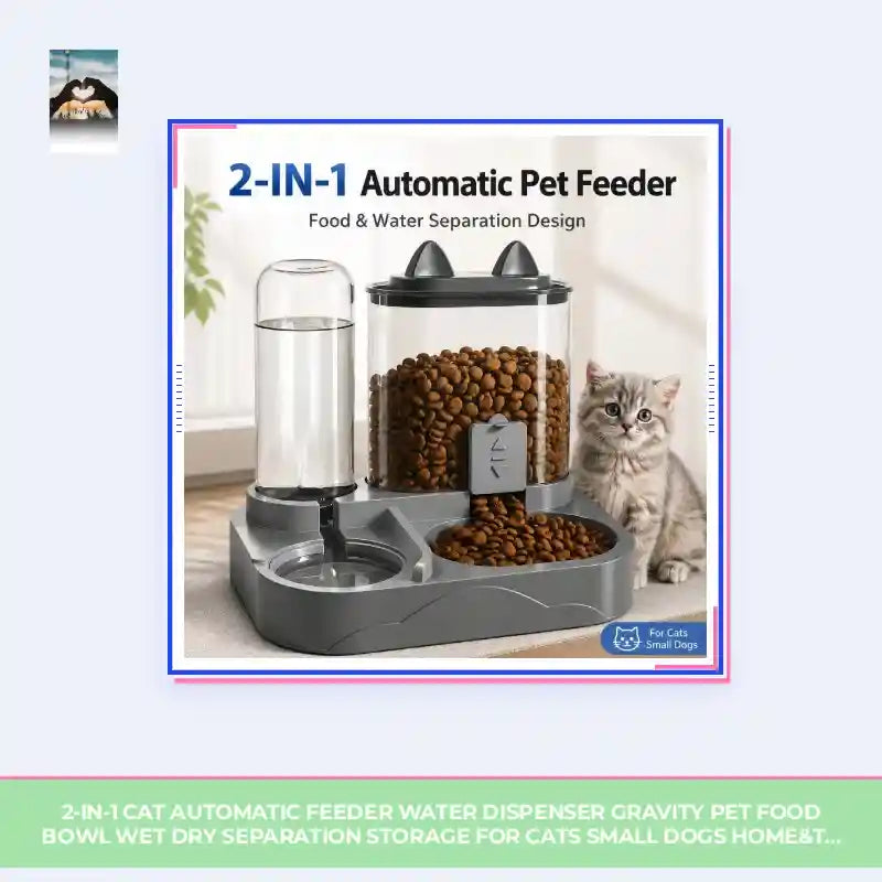 2-in-1 Cat Automatic Feeder Water Dispenser Gravity Pet Food Bowl Wet Dry Separation Storage for Cats Small Dogs Home&amp;Travel by@Outfy