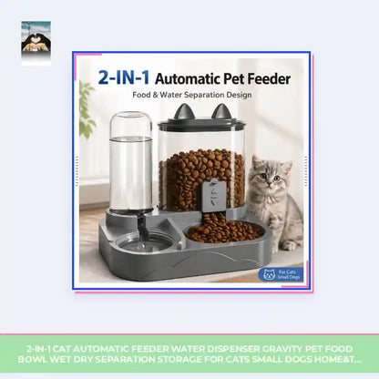 2-in-1 Cat Automatic Feeder Water Dispenser Gravity Pet Food Bowl Wet Dry Separation Storage for Cats Small Dogs Home&amp;Travel by@Outfy