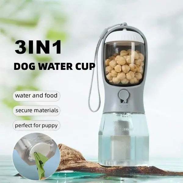 3-in-1 Dog Water Cup: 300ml Reservoir, 100g Food Container & Waste Bag Dispenser - Johns Pet Store