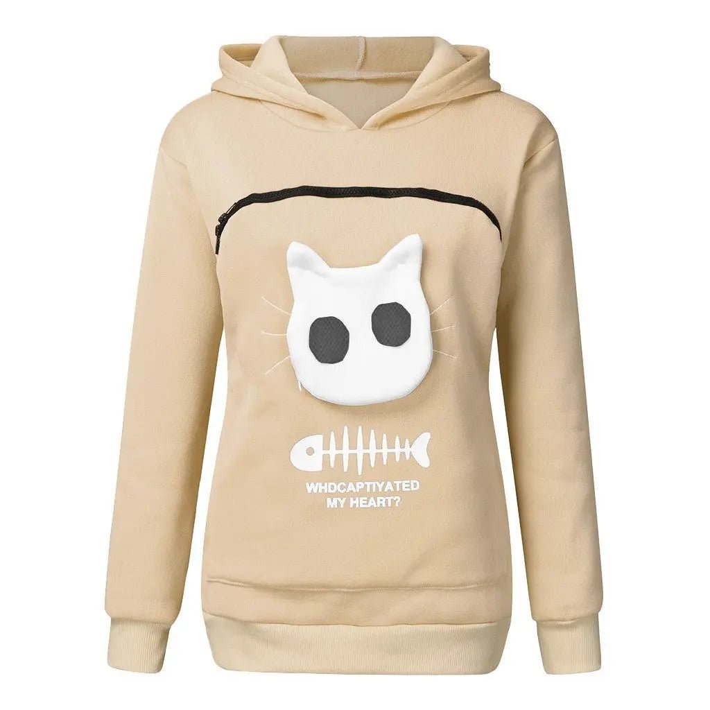 Women Hoodie Sweatshirt Cat Pocket Cozy Casual Wear For Pet Lovers - Johns Pet Store
