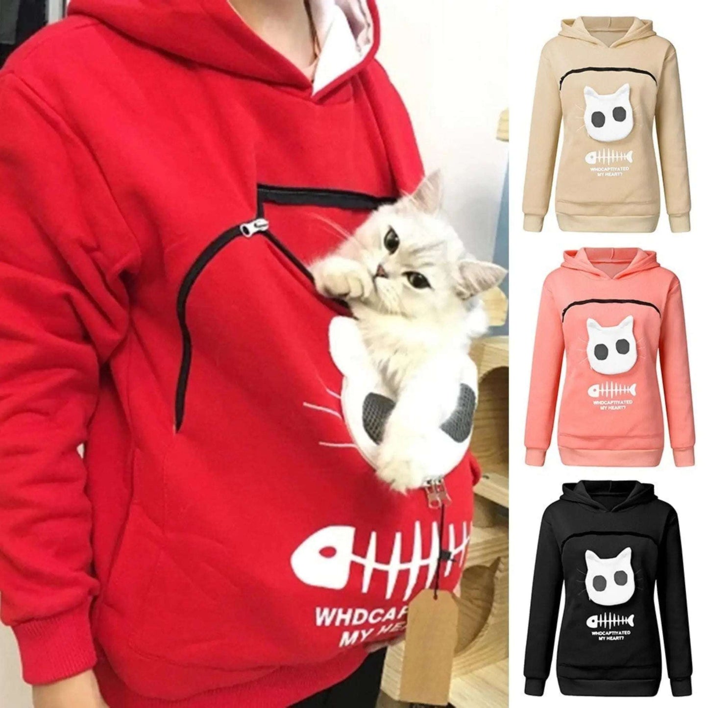 Women Hoodie Sweatshirt Cat Pocket Cozy Casual Wear For Pet Lovers - Johns Pet Store